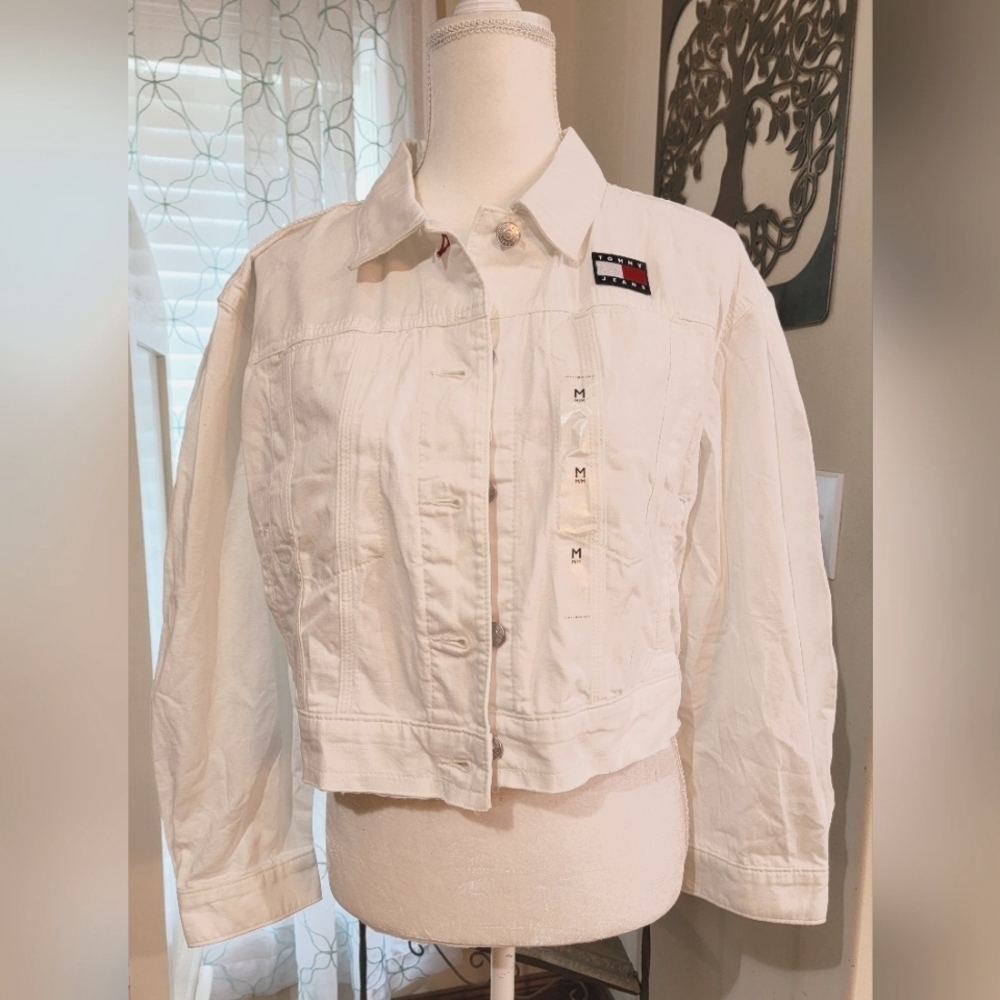 Tommy Hilfiger White Trucker Denim Jean Jacket Women's Size Medium - Picture 3 of 12